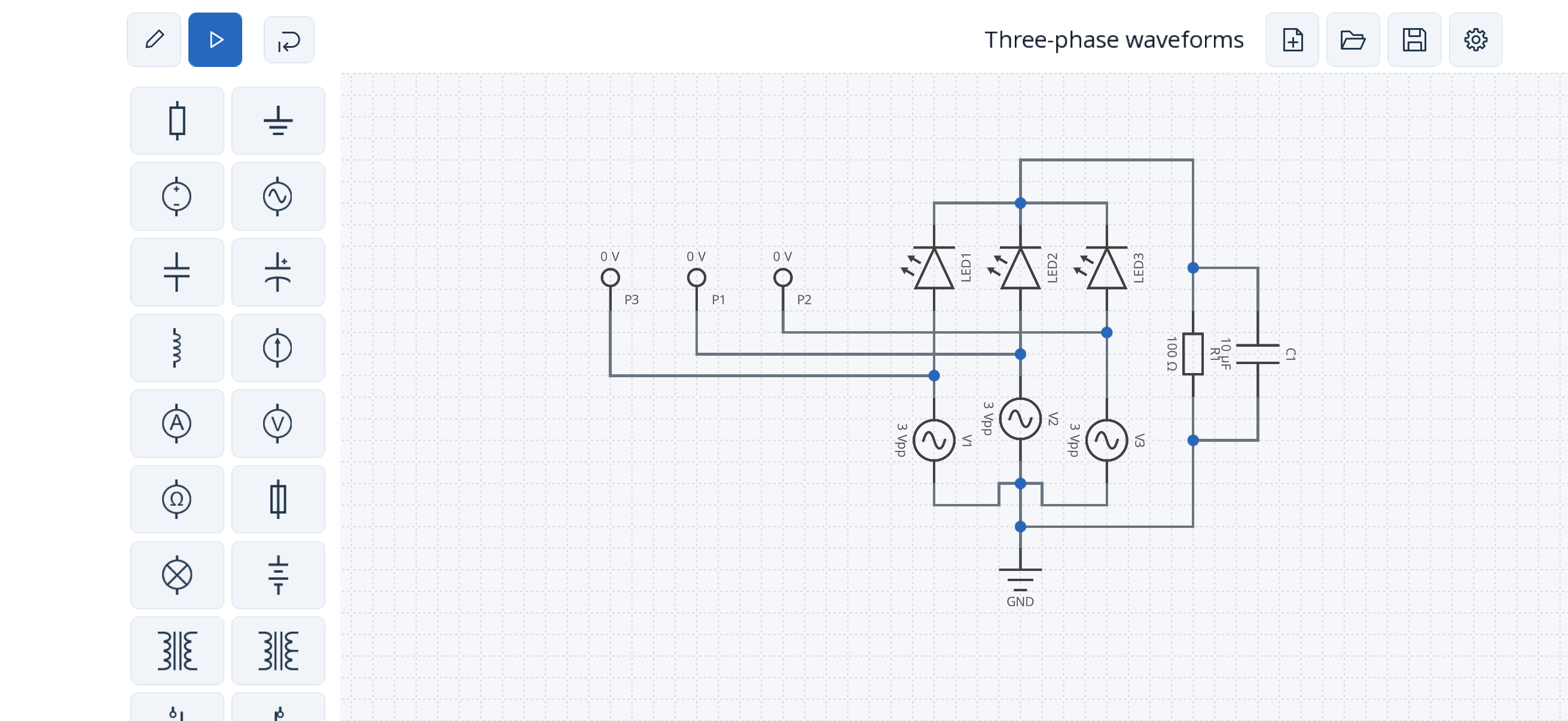 Simulatic on iPhone, a three-phase circuit